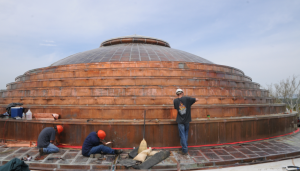 The domed roof required about 6 tons of 20-ounce Flat-Lock copper.