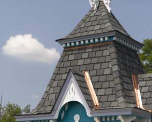 The roofing contractor chose asphalt shingles because they were able to mimic the historic look of the original slate tiles while providing modern performance and reliability.