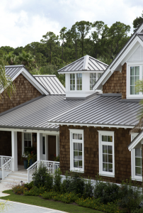 The roof of the Callaghan residence in Ponte Vedra Beach, Fla., features 12,000 square feet of Petersen Aluminum’s Snap-Clad in Slate Gray.