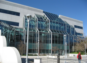 The building in question features one whole face that is an aluminum-framed glass curtainwall. The curtainwall extends up above the roof lines, slopes up (from the vertical) forming a peaked skylight, which then slopes back toward the roofs that were holding water.